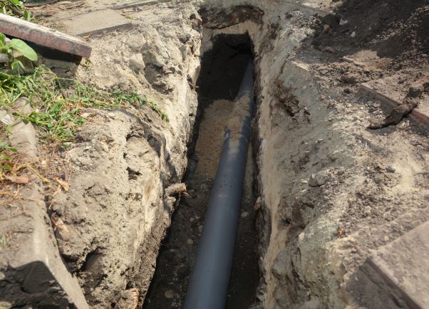 Image of an exposed main water line ground pipe